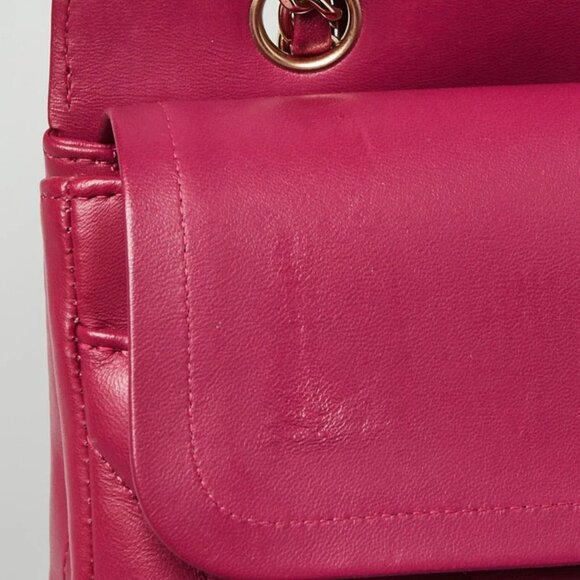 Chanel Fuchsia Chevron Quilted Lambskin Leather Classic Medium Double Flap Bag - Picture 10 of 11